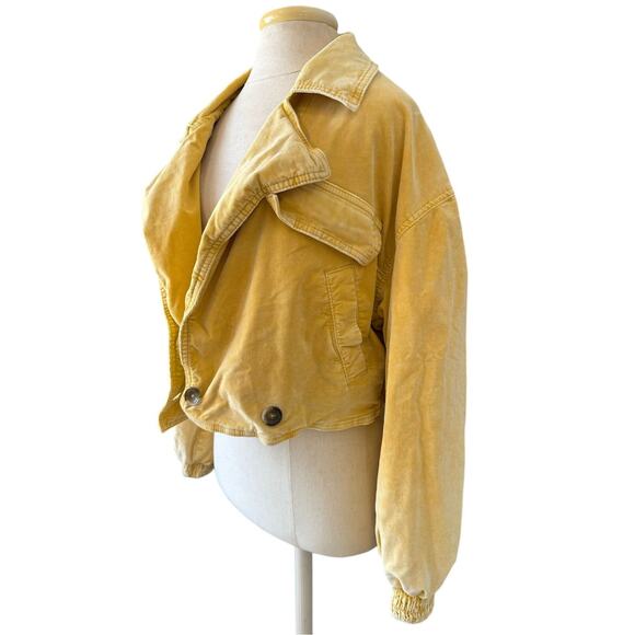 We The Free People Sure Thing Bomber Yellow Jacket Small Boho Corduroy - Picture 3 of 14